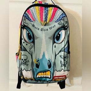 Sprayground born this way backpack with cool unicorn and gold horn! Sprayground